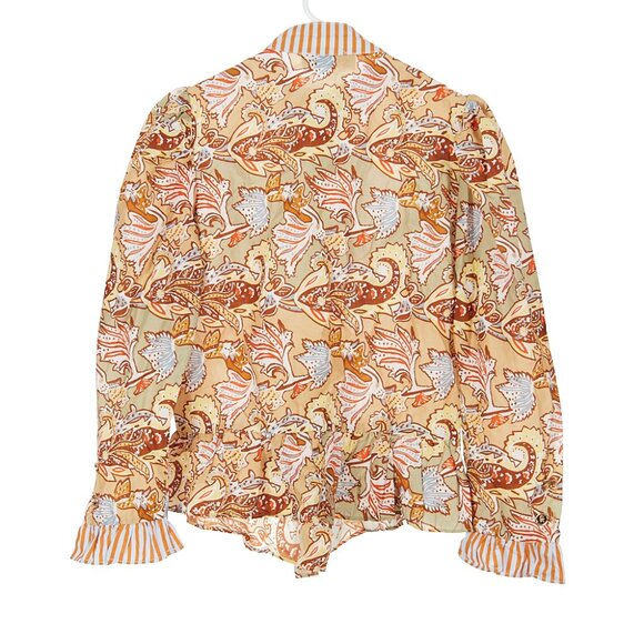 BURU Peplum Puffed Sleeve Button Front Top & Pull On Pants Set Women's Small - Picture 4 of 9